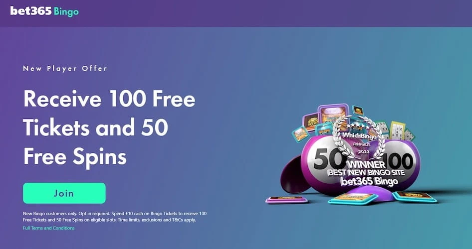 Bet365 Bingo 100 Free Tickets + 50 Free Spins