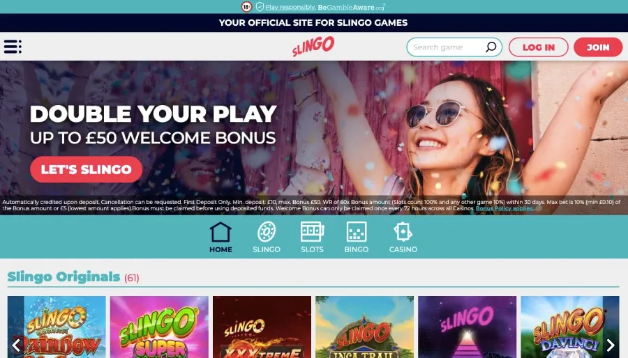 Slingo bingo homepage