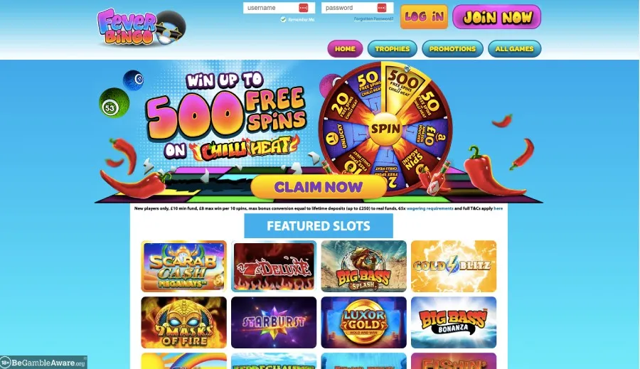 Fever bingo homepage