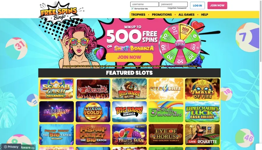 Free spins bingo homepage