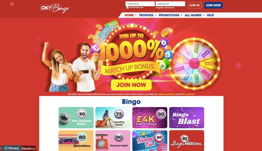 OK bingo homepage