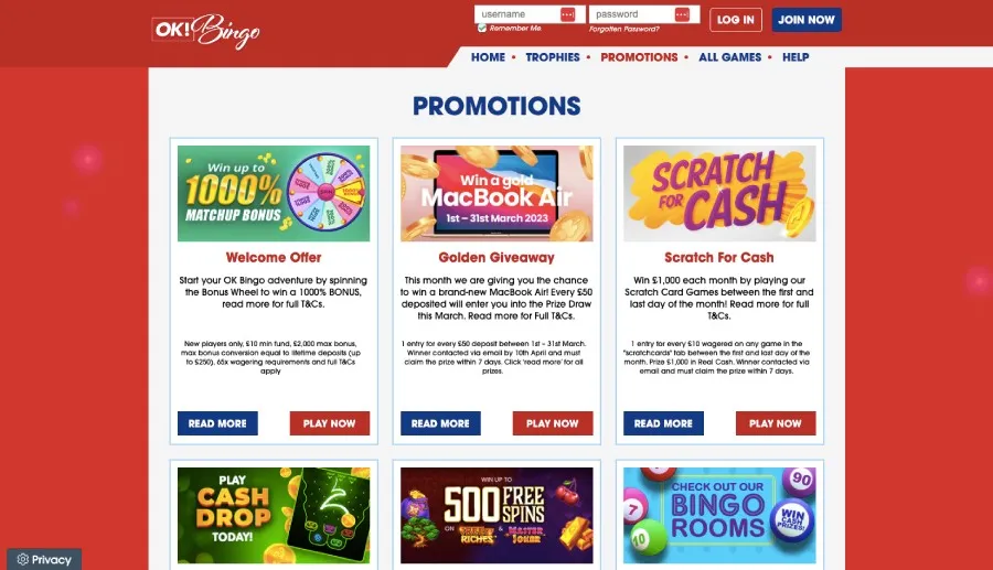 OK Bingo promotions page
