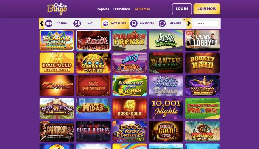 Game page of onlinebingo.com