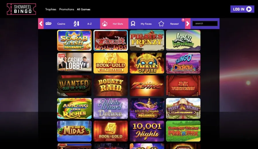 Showreel bingo games page