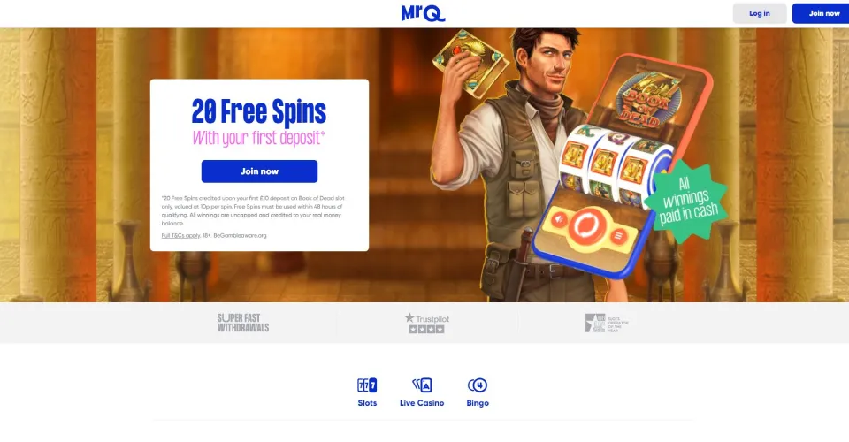Screenshot of the Mr Q Casino homepage